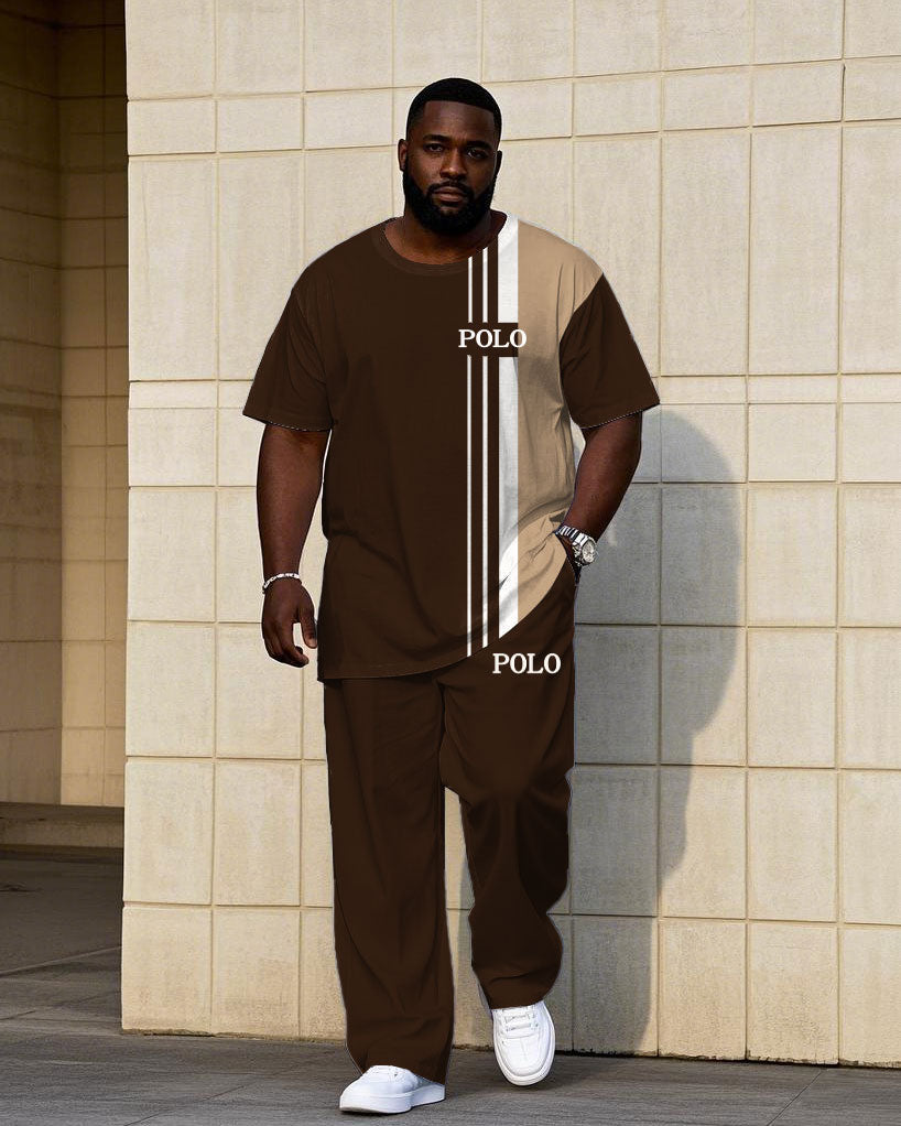 Big & Tall Colorblock Streetwear T-Shirt Pants Set for big men view 1