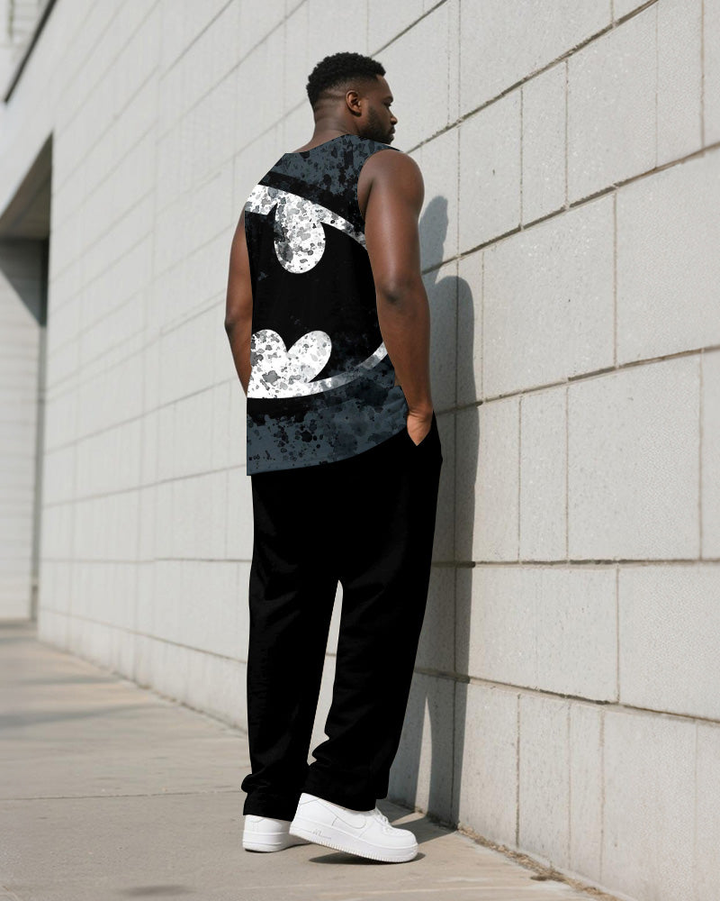 Big & Tall Gray Geometric Graphic Vest Pants Set for big men view 4