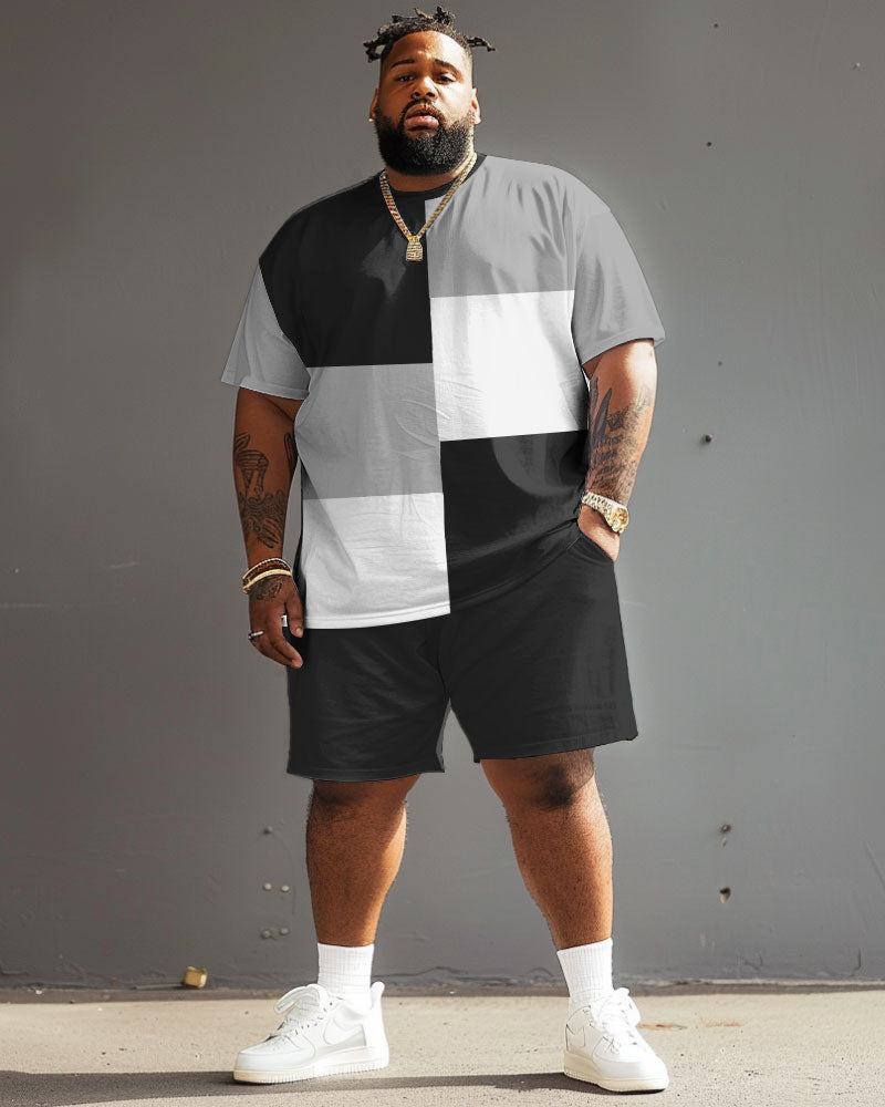 Big & Tall Black White Colorblock Two-piece Set for big men view 2