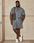 Big & Tall Black White Colorblock T-Shirt Shorts Set for big men view 1