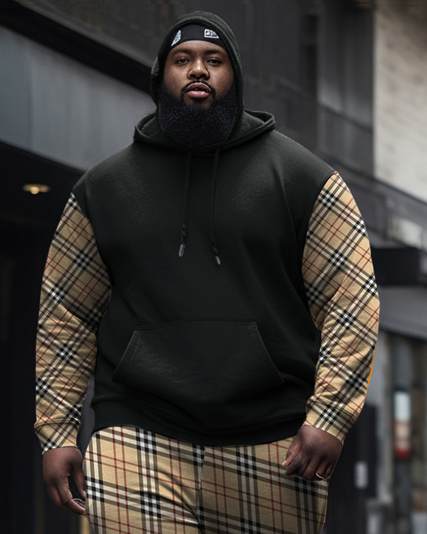 Big & Tall Colorblock Plaid Hoodie Sweatpants Set for big men view 2