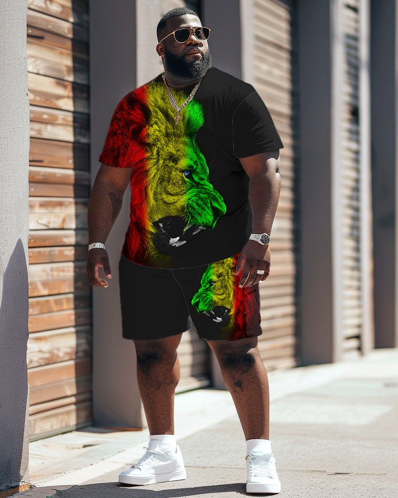 Big & Tall Red Green Streetwear T-Shirt Shorts Set for big men view 1