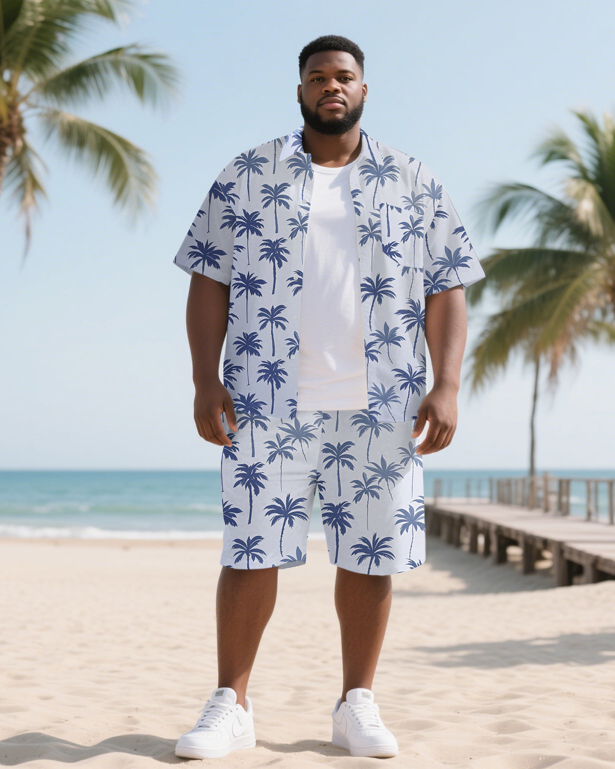 Big & Tall Hawaiian T-Shirt Shorts Set for big men view 1