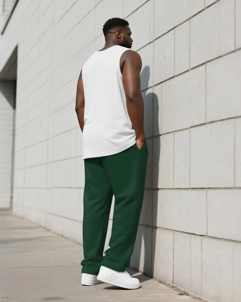 Big & Tall Green Graphic Vest Pants Set for big men view 4