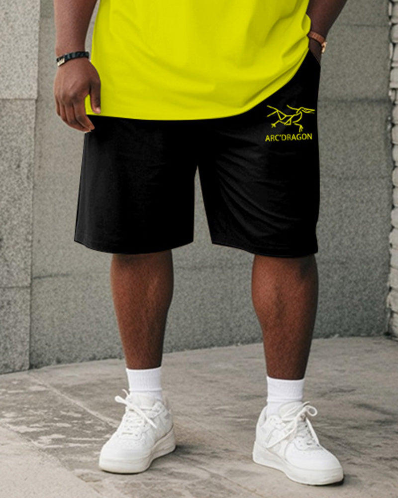 Big & Tall Yellow Graphic Graffiti T-Shirt Shorts Set for big men view 3