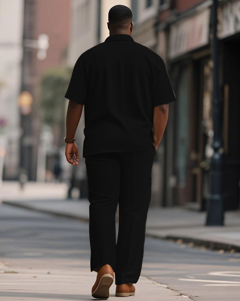 Big & Tall Black Geometric Graphic T-Shirt Pants Set for big men view 4