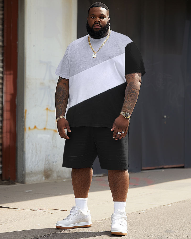 Big & Tall Black White Colorblock Two-piece Set for big men view 2