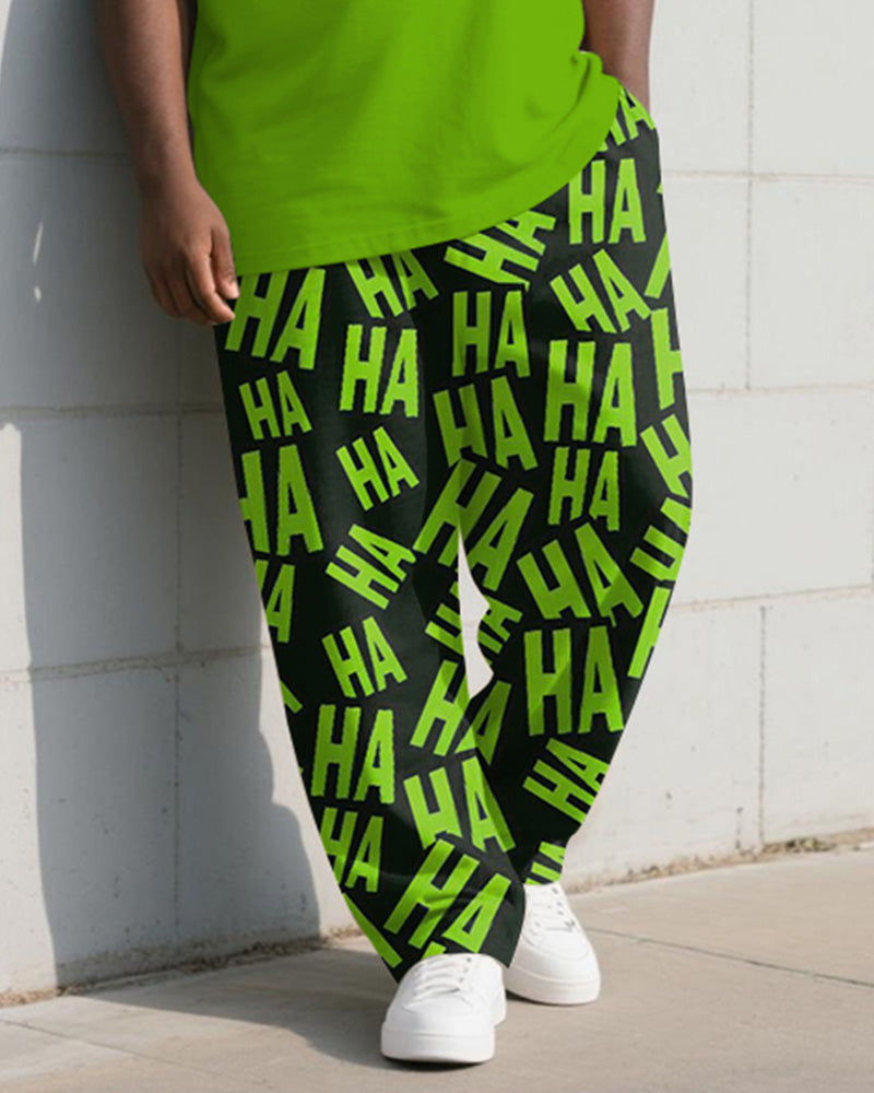 Big & Tall Green Graphic Patchwork Vest Pants Set for big men view 3