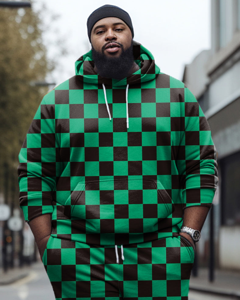 Big & Tall Green Colorblock Hoodie Sweatpants Set for big men view 2