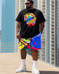 Big & Tall Graffiti Patchwork T-Shirt Shorts Set for big men view 1