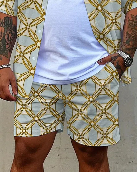 Big & Tall Geometric Vintage T-Shirt Shorts Set for big men view 3