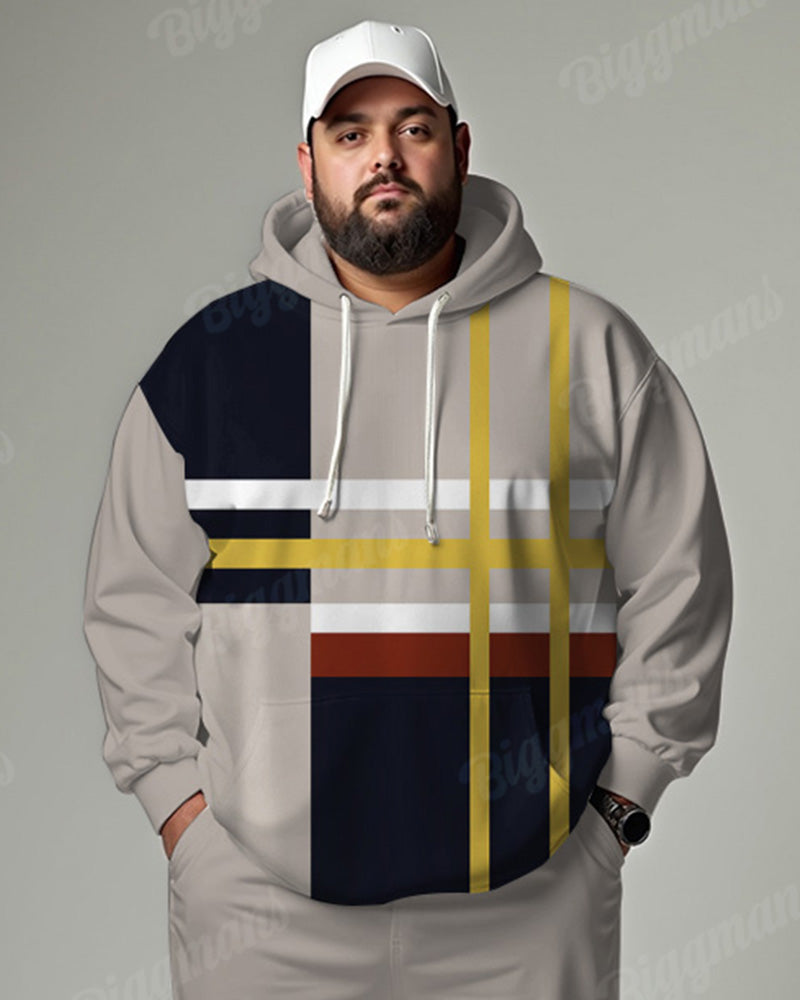 Big & Tall Colorblock Plaid Hoodie Sweatpants Set for big men view 2