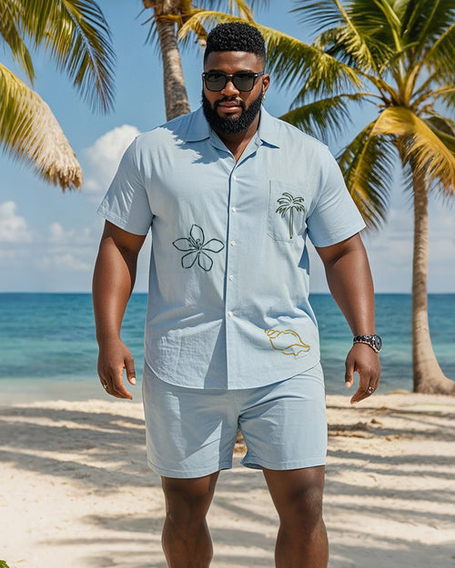 Big & Tall Blue Graphic Graffiti T-Shirt Shorts Set for big men view 1
