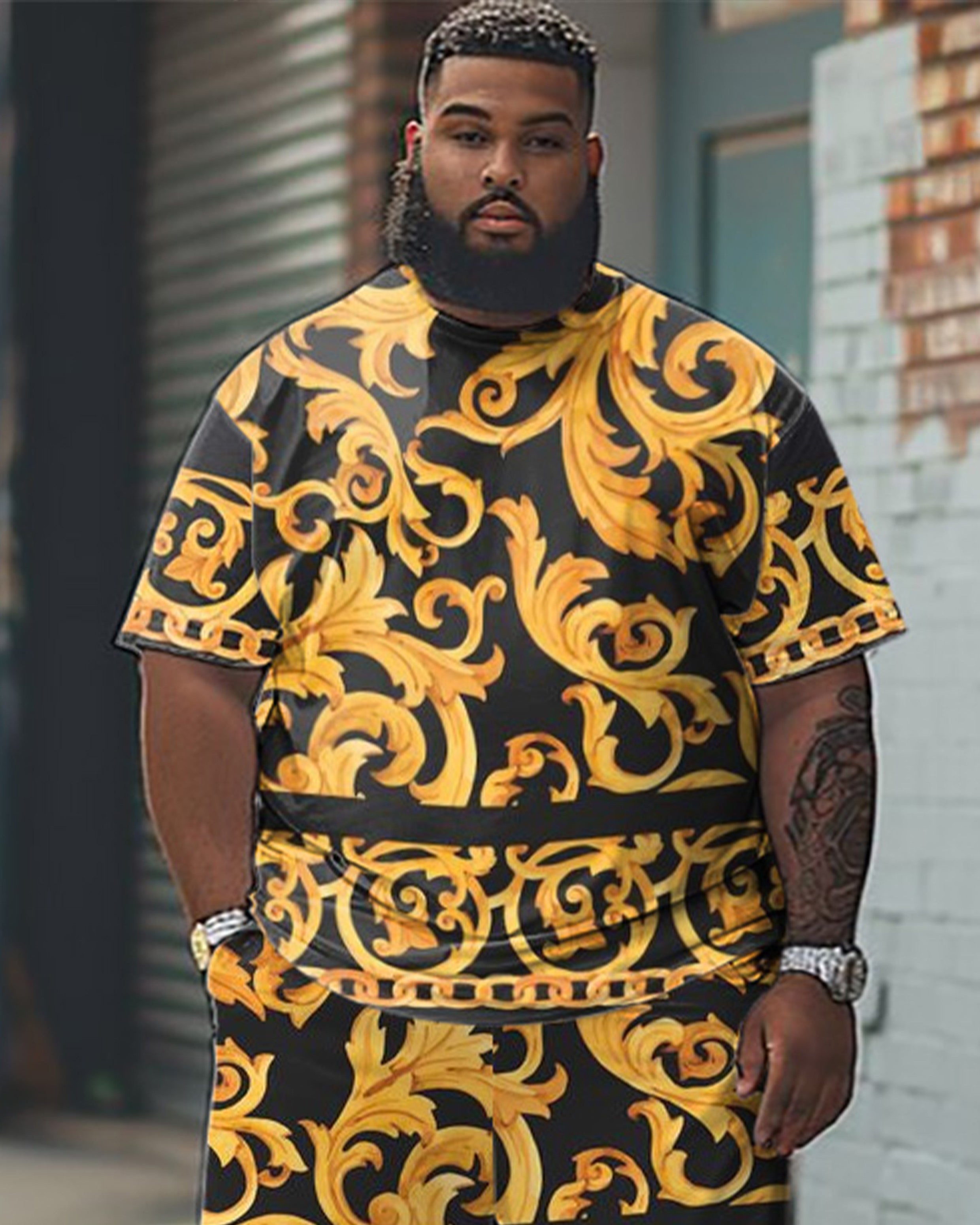 Big & Tall Graphic T-Shirt Shorts Set for big men view 2
