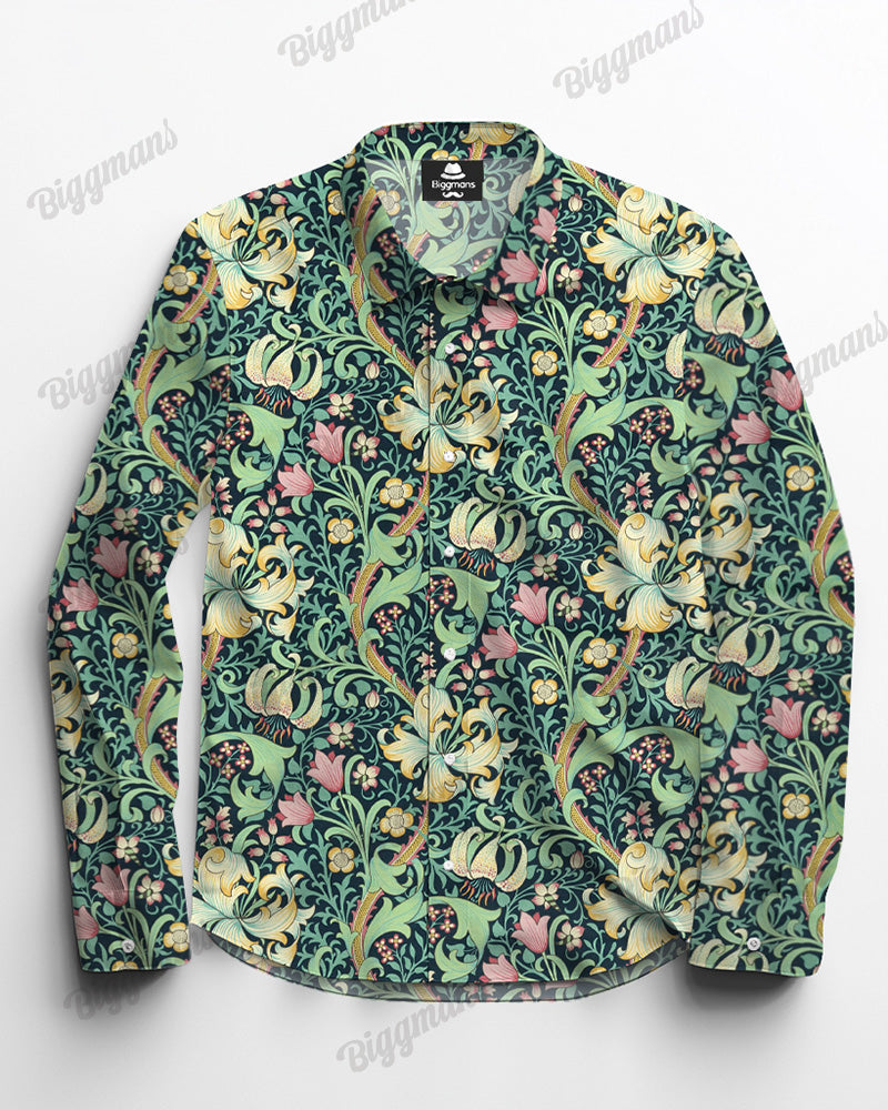 Big & Tall Green Hawaiian Long Sleeve Shirt for big men view 5