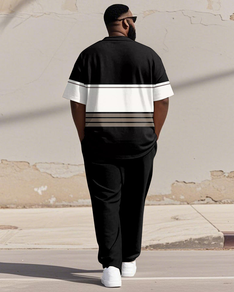 Big & Tall Black White Graphic T-Shirt Pants Set for big men view 4