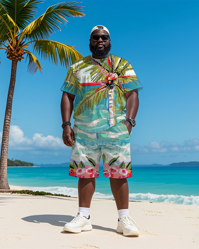 Big & Tall Hawaiian Graphic T-Shirt Shorts Set for big men view 1