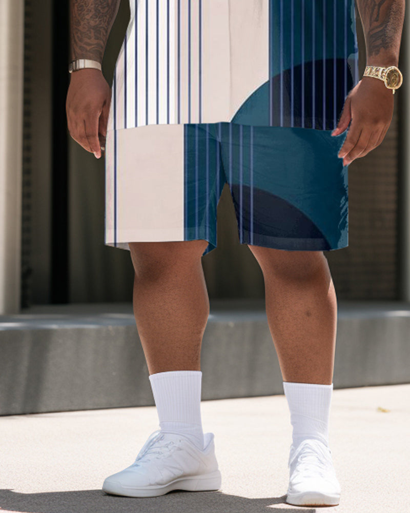 Big & Tall Colorblock Striped T-Shirt Shorts Set for big men view 3