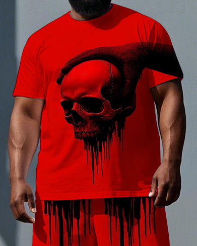 Big & Tall Graphic Skull T-Shirt Shorts Set for big men view 2