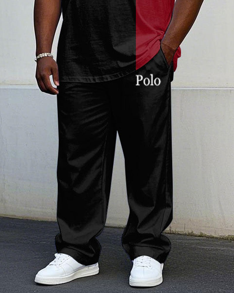 Big & Tall Black Red Colorblock T-Shirt Pants Set for big men view 3