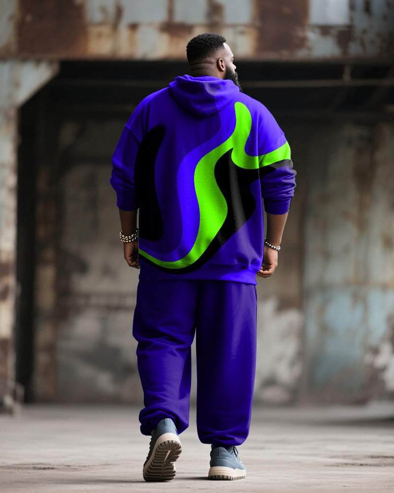 Big & Tall Purple Colorblock Hoodie Sweatpants Set for big men view 4