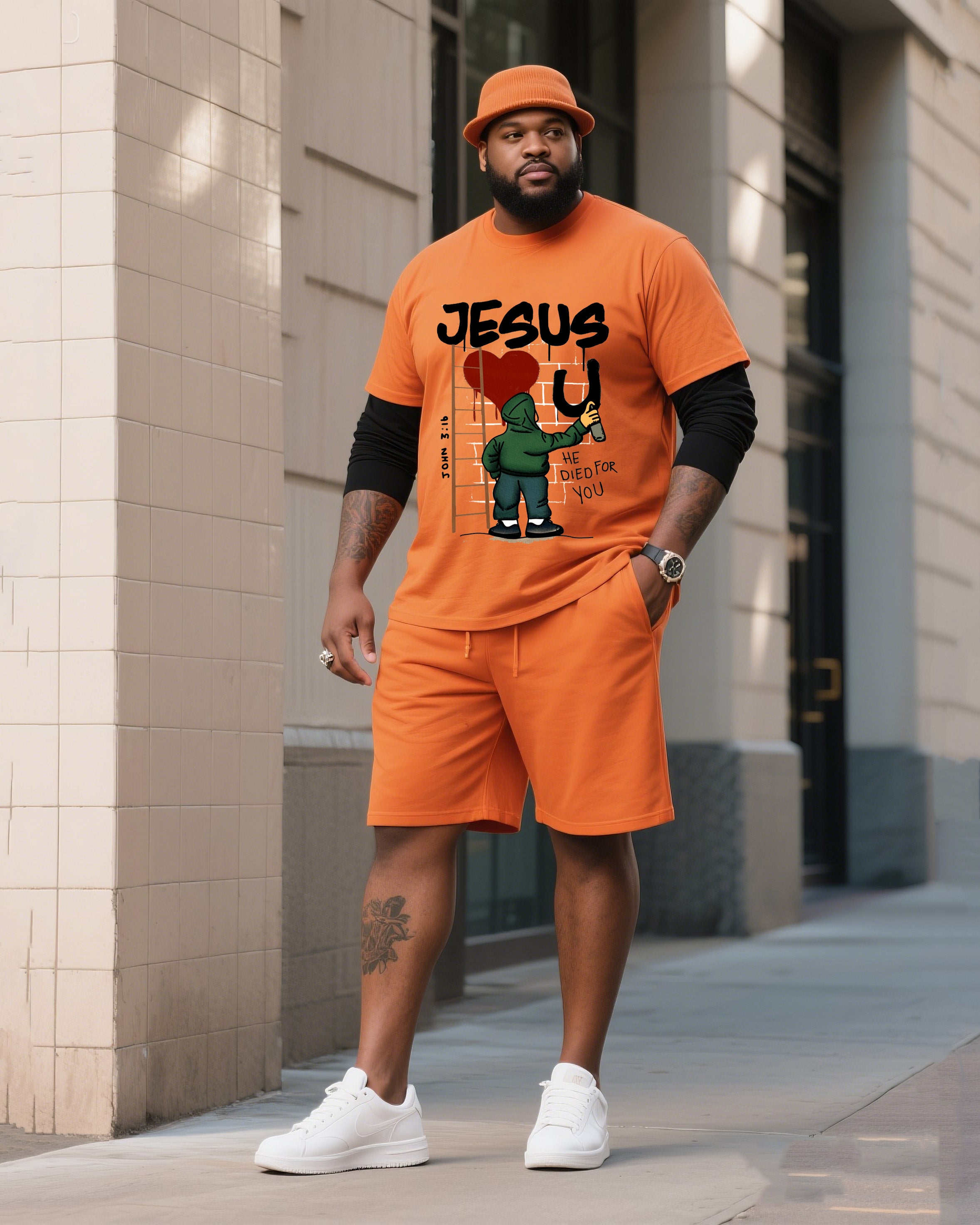 Big & Tall Graphic T-Shirt Shorts Set for big men view 2