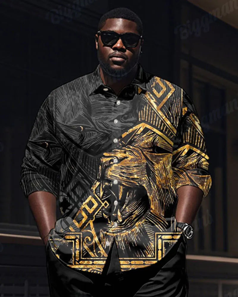 Big & Tall Black Colorblock Graphic T-Shirt Pants Set for big men view 2