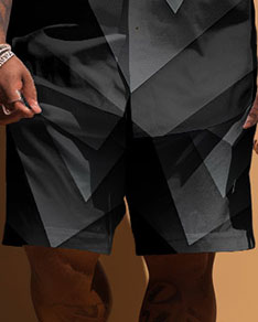 Big & Tall Geometric Graphic T-Shirt Shorts Set for big men view 3