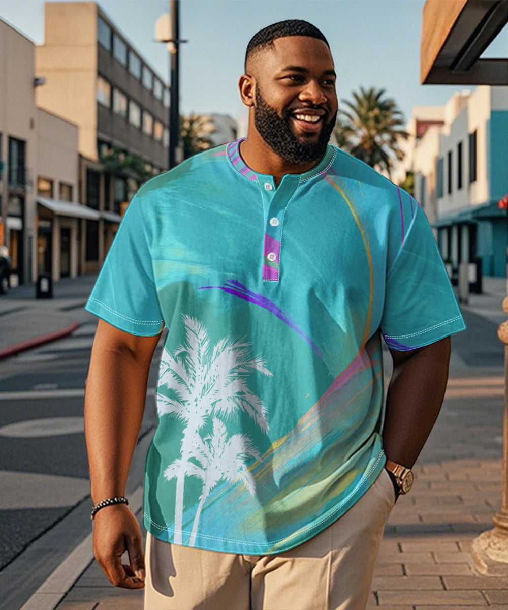 Big & Tall Blue Hawaiian Gradient T-Shirt for big men view 1