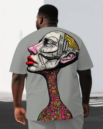 Big & Tall Geometric Graphic T-Shirt Shorts Set for big men view 2
