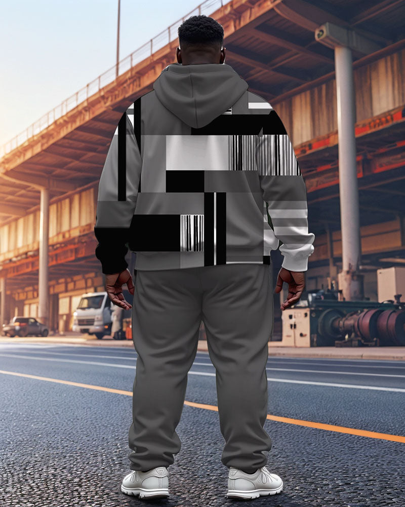 Big & Tall Gray Geometric Hoodie Sweatpants Set for big men view 2