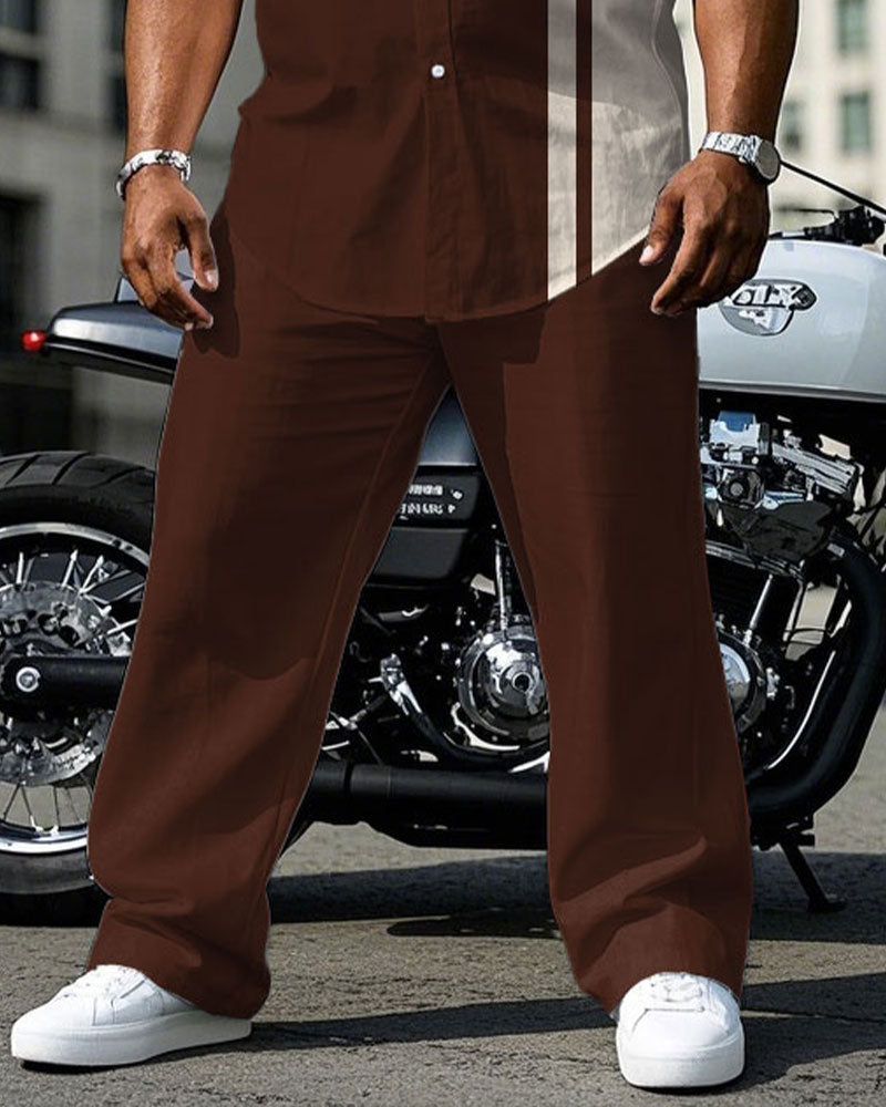 Big & Tall Brown Red Colorblock T-Shirt Pants Set for big men view 3