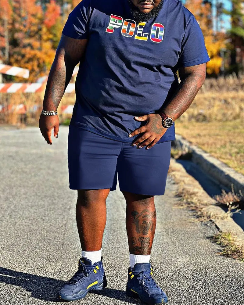 Big & Tall Graphic Streetwear T-Shirt Shorts Set for big men view 2
