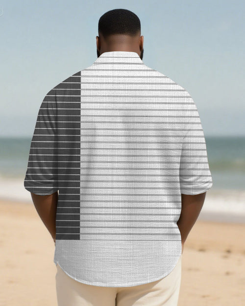 Big & Tall White Gray Striped Long Sleeve Shirt for big men view 2