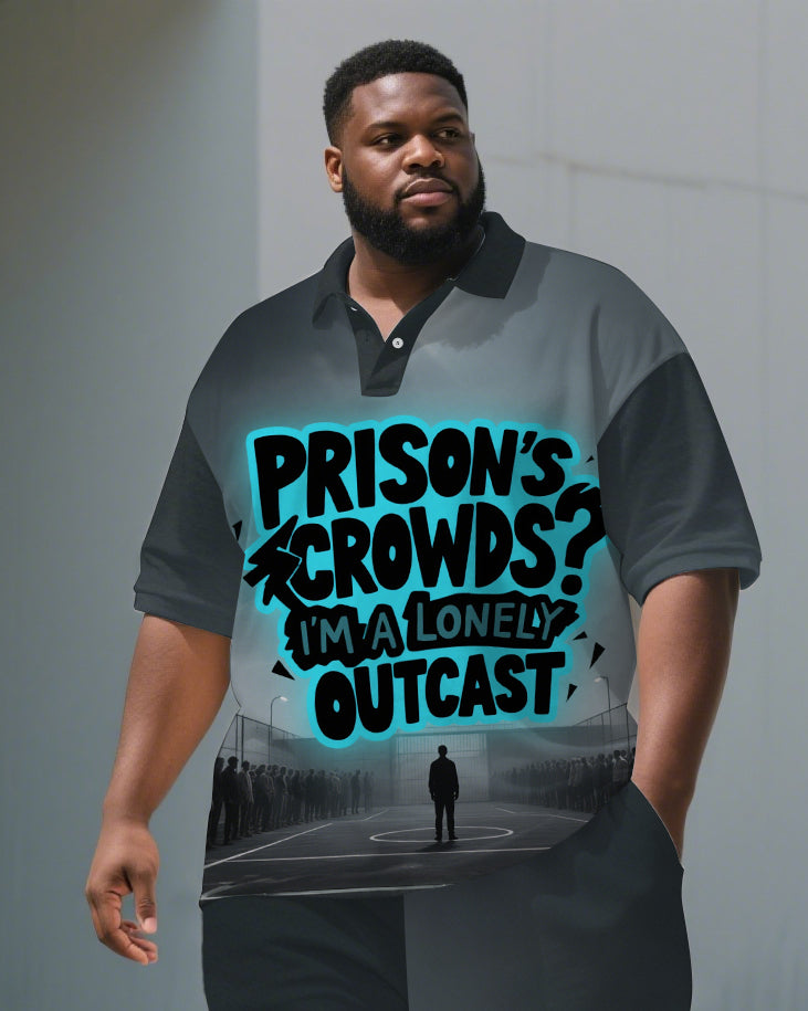 Big & Tall Graphic Graffiti Polo Shorts Set for big men view 2