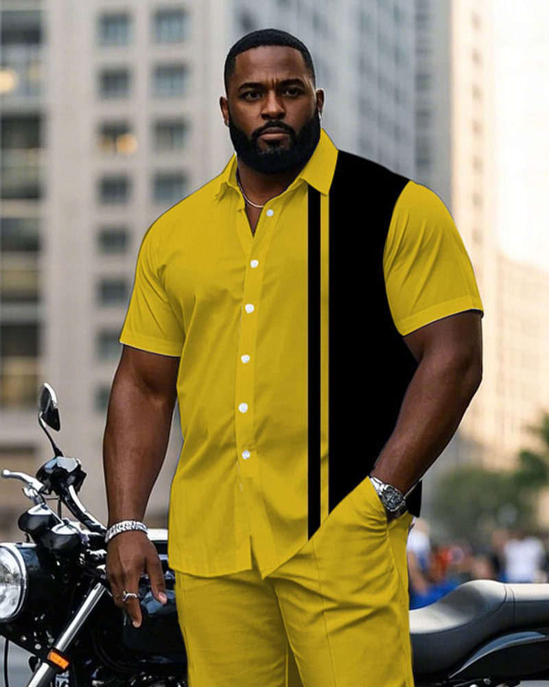 Big & Tall Black Yellow T-Shirt Pants Set for big men view 2