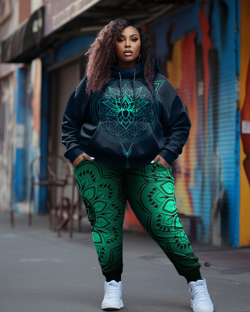 Big & Tall Green Gradient Hoodie Sweatpants Set for big men view 1