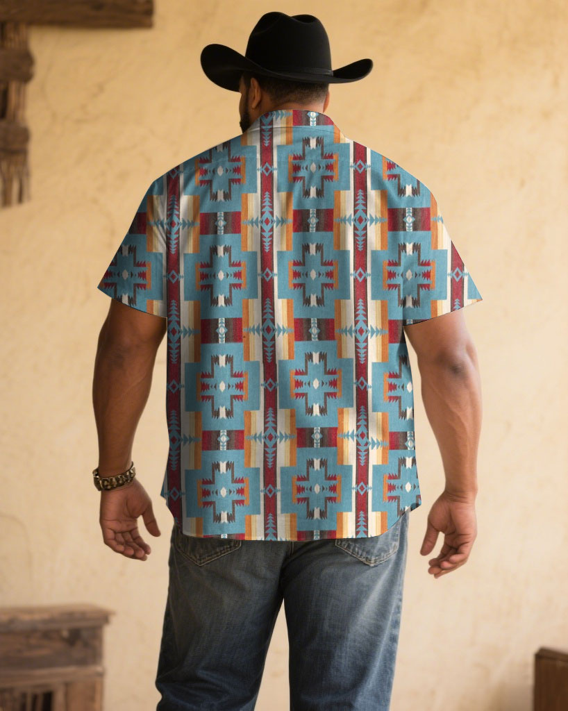 Big & Tall Western Denim Graphic Short Sleeve Shirt for big men view 2