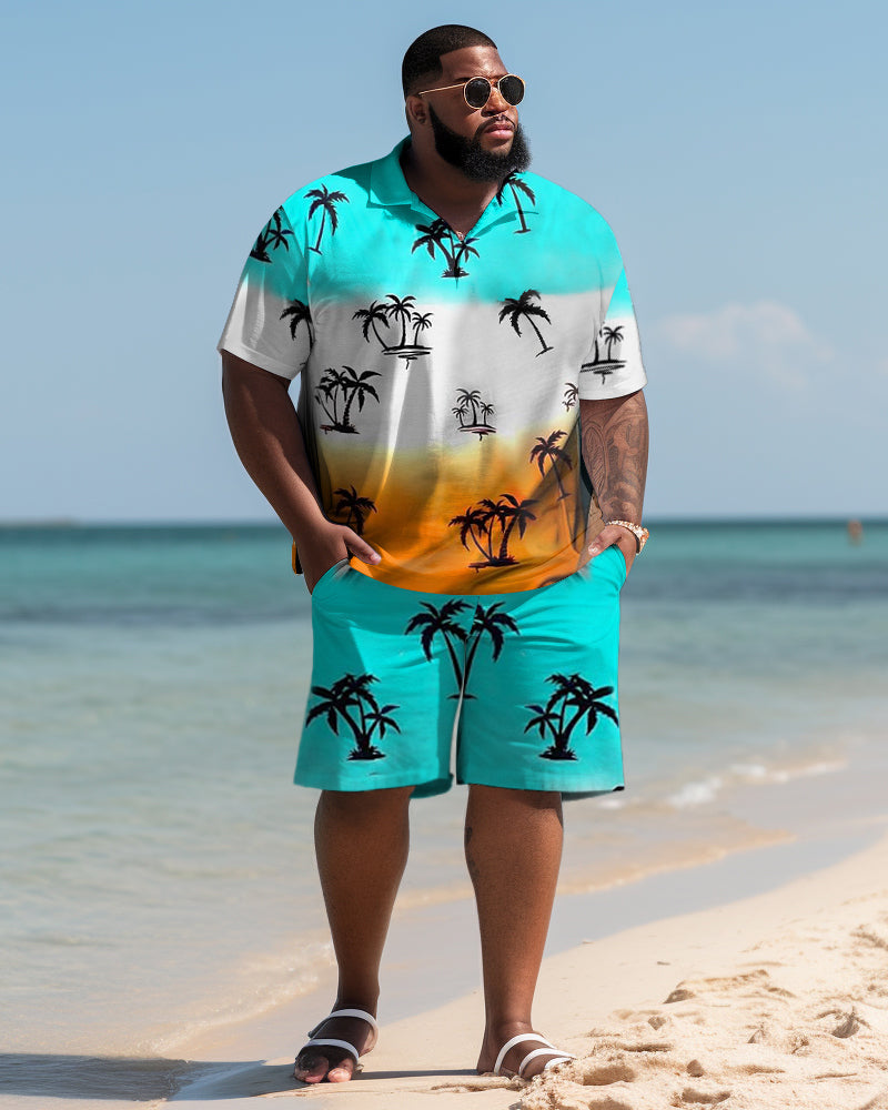 Big & Tall Hawaiian Colorblock T-Shirt Shorts Set for big men view 2