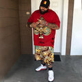 Big & Tall Red Athletic Streetwear T-Shirt Shorts Set for big men view 2