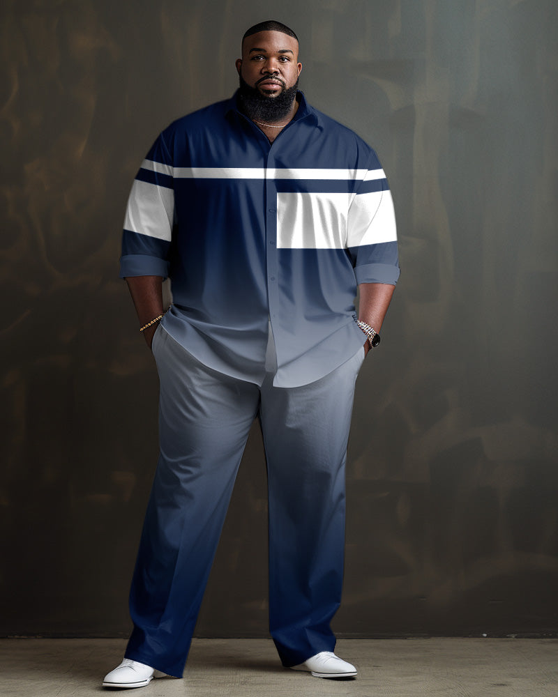 Big & Tall Gradient Geometric Striped Shirt Pants Set for big men view 1