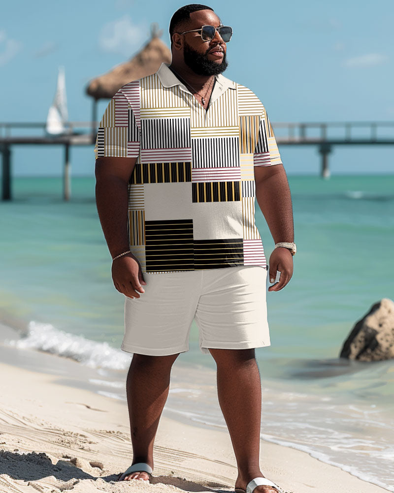 Big & Tall Geometric Graphic T-Shirt Shorts Set for big men view 2
