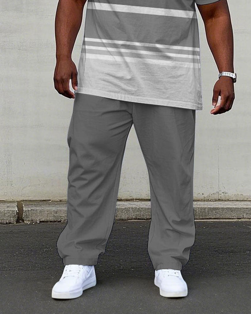 Big & Tall Black Gray Striped T-Shirt Pants Set for big men view 3
