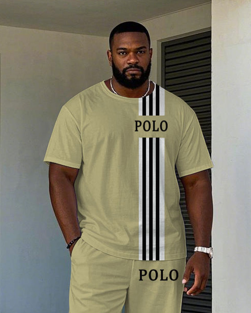 Big & Tall Khaki Colorblock T-Shirt Pants Set for big men view 2