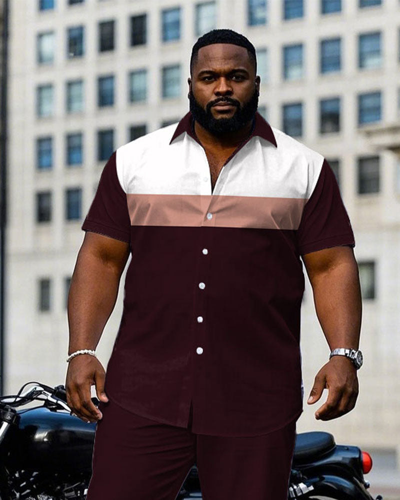 Big & Tall White Colorblock T-Shirt Pants Set for big men view 2