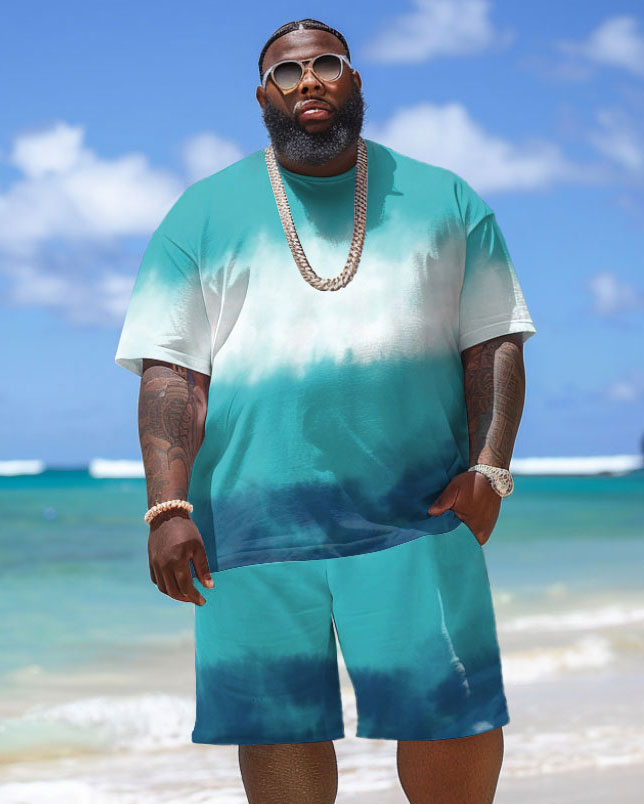 Big & Tall Hawaiian Gradient T-Shirt Shorts Set for big men view 1