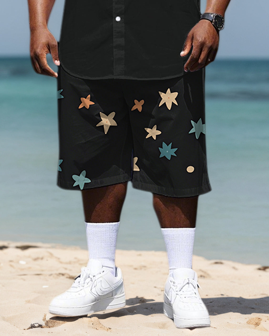 Big & Tall Colorblock Streetwear T-Shirt Shorts Set for big men view 3