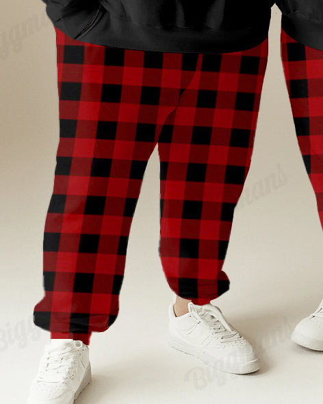 Big & Tall Plaid Graphic Hoodie Sweatpants Set for big men view 5