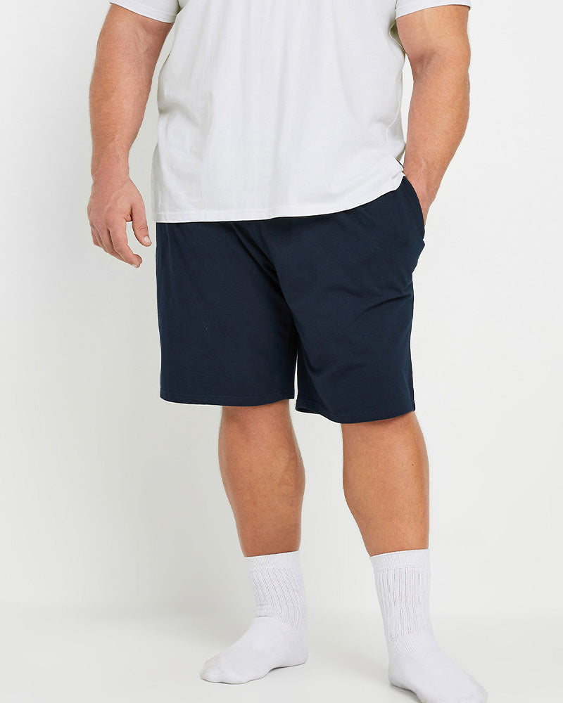 Big & Tall White Blue Solid Color T-Shirt Shorts Set for big men view 3