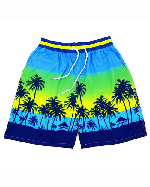 Big & Tall Blue Hawaiian Colorblock Shorts for big men